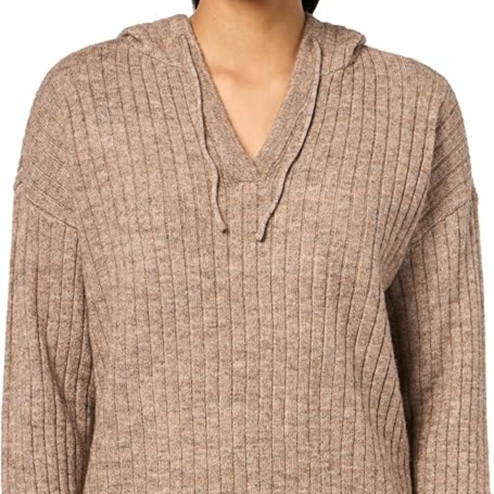 Lucky Brand Women's Ribbed Knit Hooded Sweater in Deep Taupe/NWT/XS - Picture 2 of 15